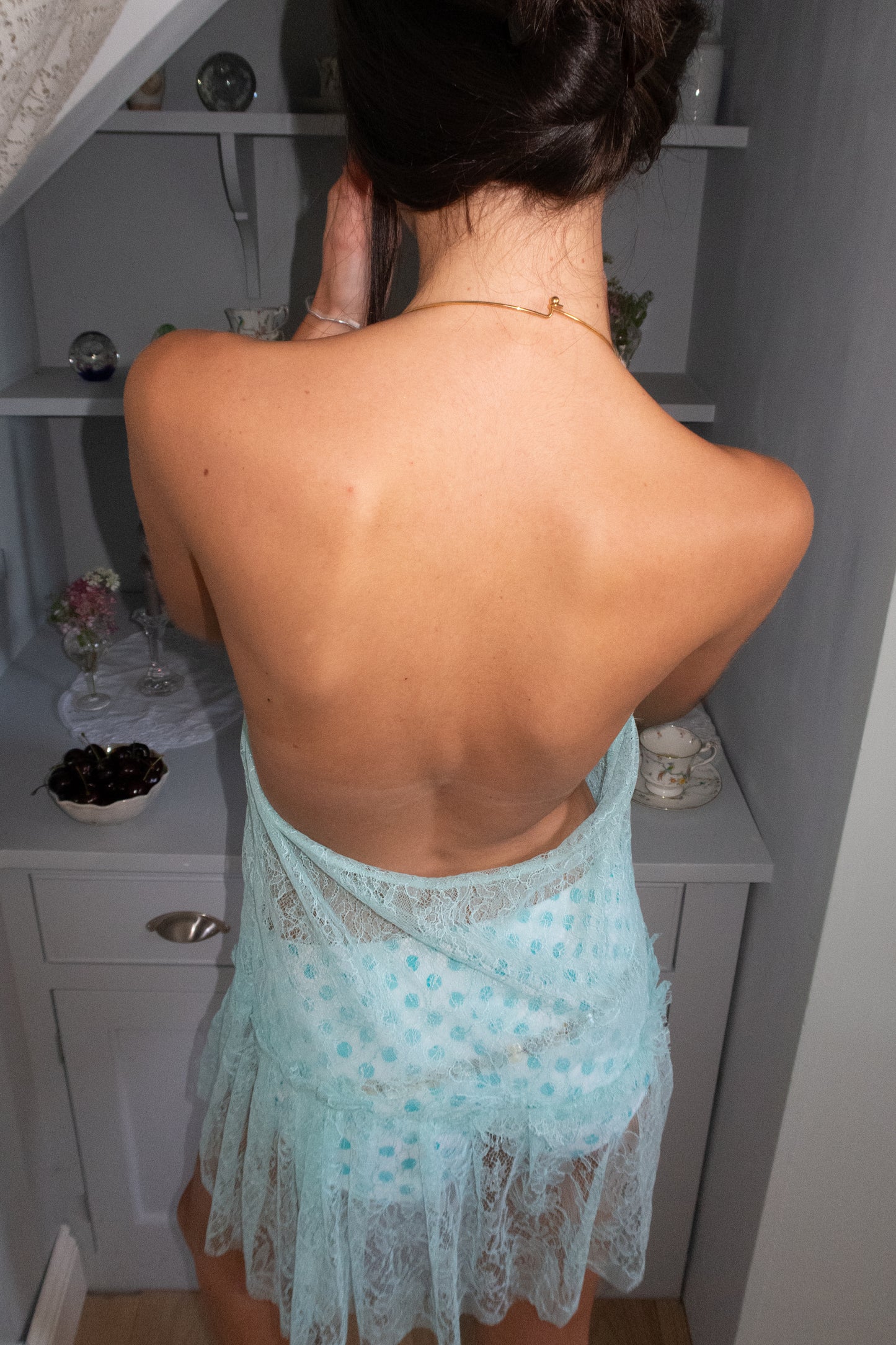 Aquamarine Lace Halter Dress