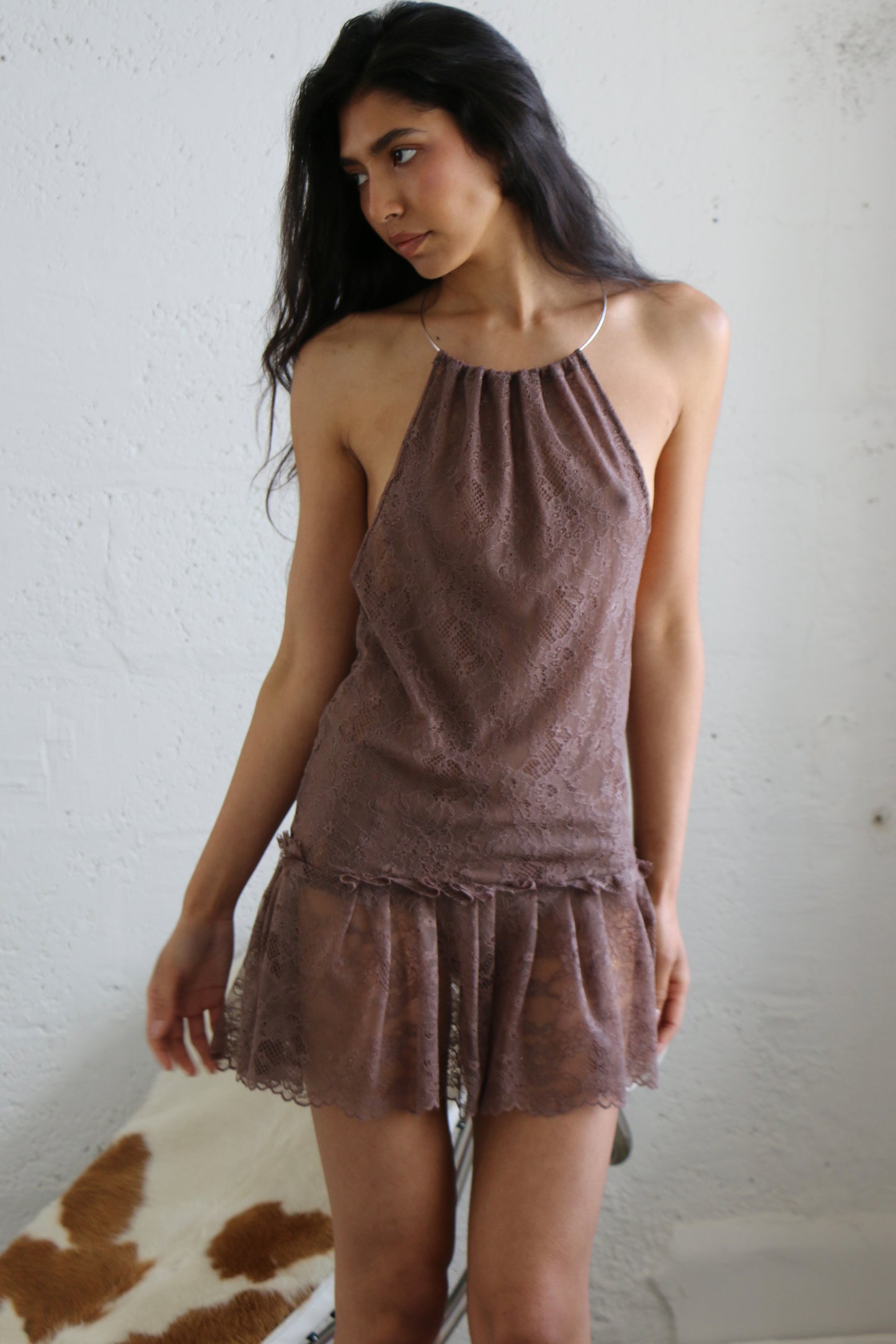 Espresso Lace Halter Dress